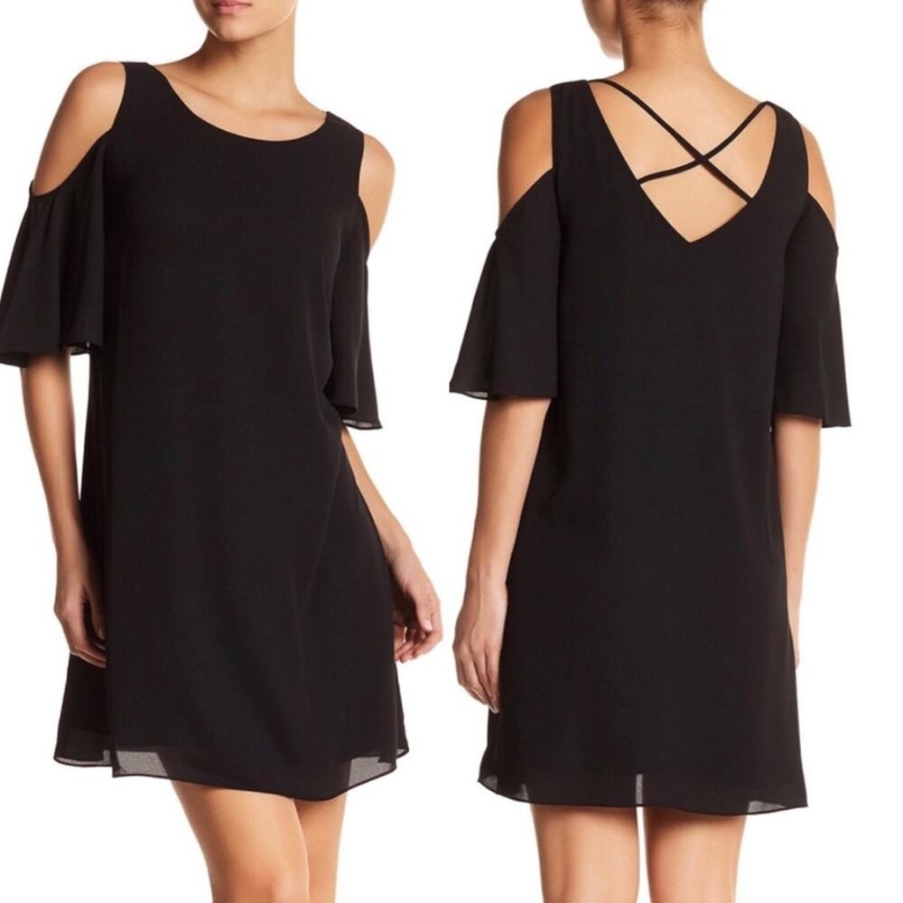 CHELSEA 28 Women's Cold Shoulder Flutter Open Back Shift Dress